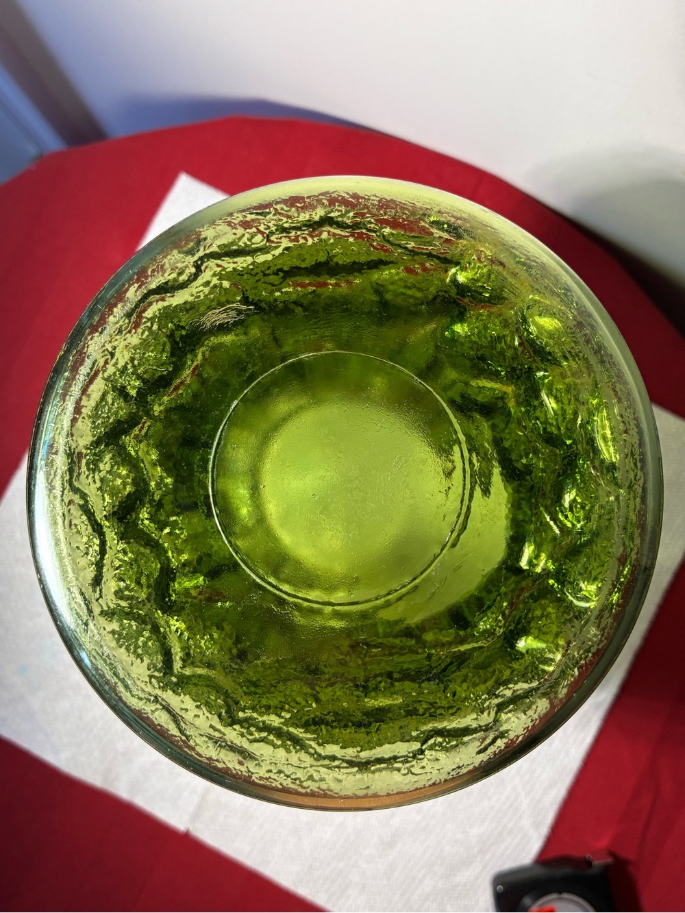Vintage Olive Green Textured Art Glass Vase 10” MCM Brutalist Retro Décor - Picture 6 of 8
